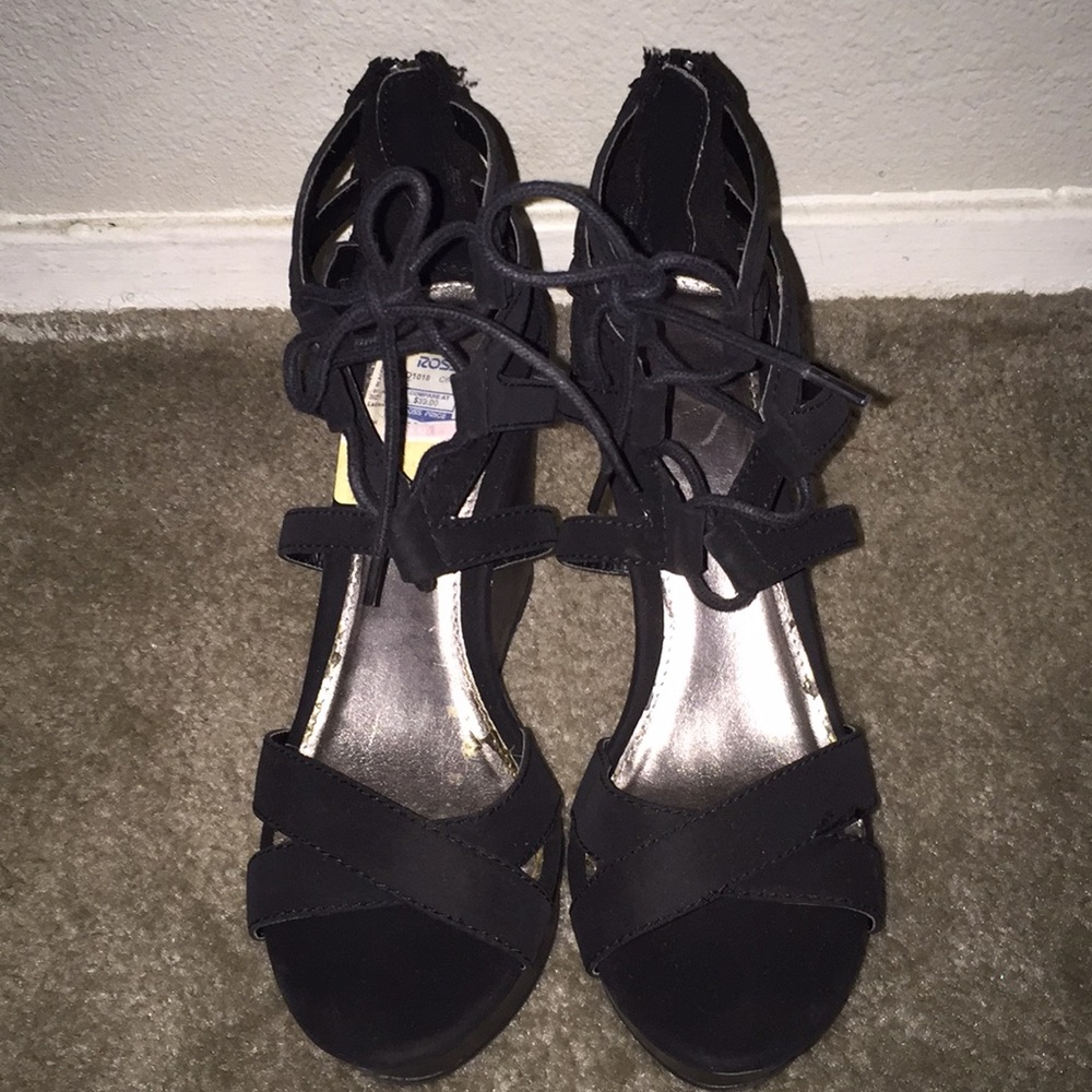 Black Lace-Up Wedges